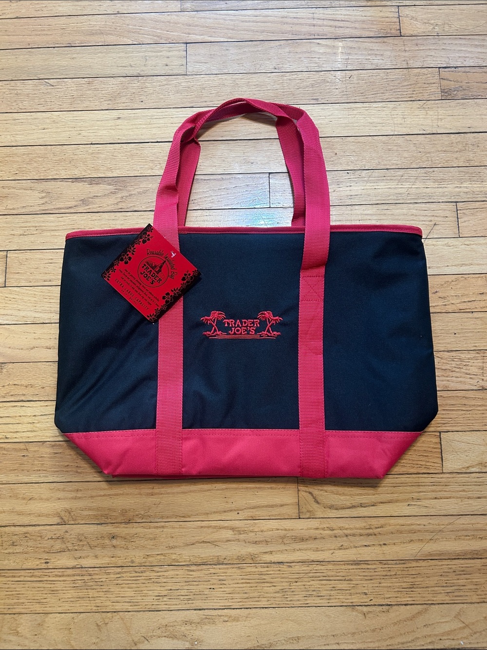 Trader Joe's Black and Red Insulted Canvas Tote